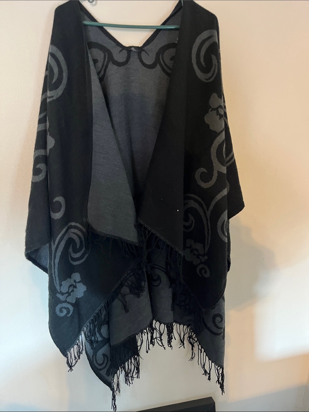 Black and Dark Gray Floral Fringe Wrap novica